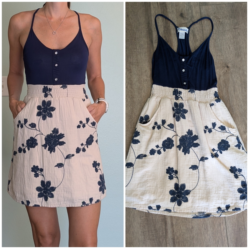 Navy & Cream Floral Smocked Waist Sundress